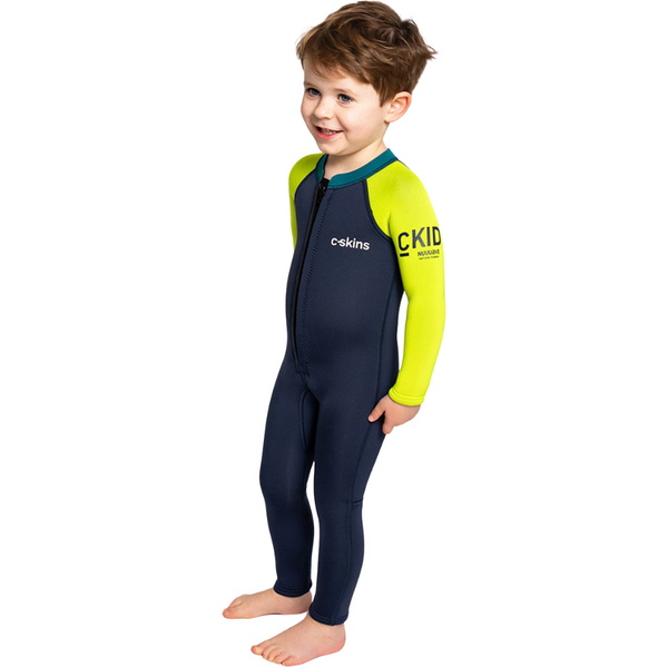2026 C-Skins Nuwave C-Kid Front Zip Wetsuit C-NBA32ST - Bluestone / Lime